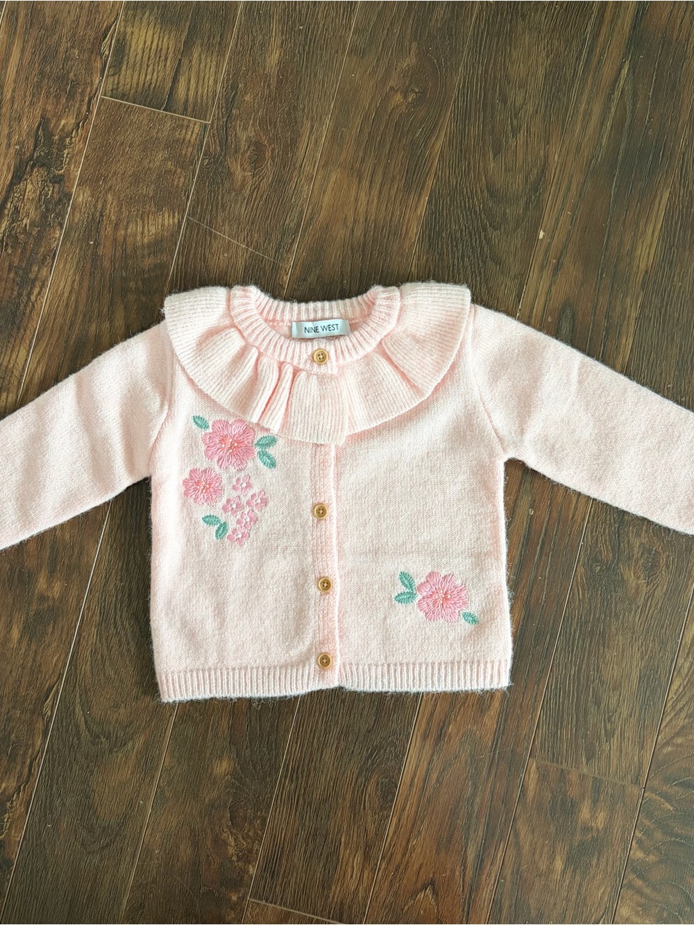 Nine West Light Pink Floral Ruffled Collar Cardigan